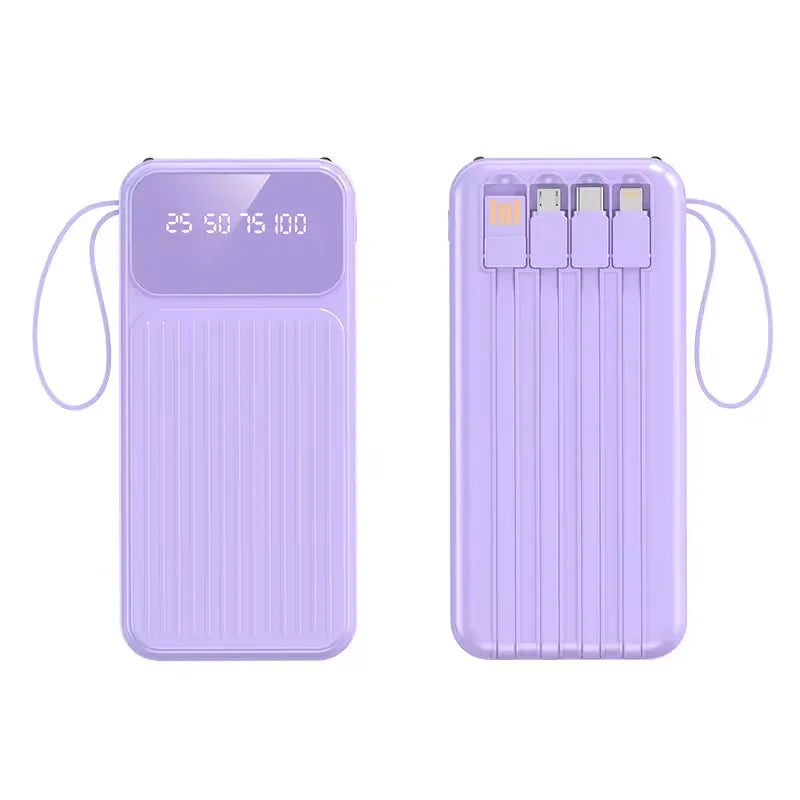 20000mAh Portable Power Bank with 4 in1 Cable Charger LED Digital Display Powerbank External Battery For iphone Xiaomi 17 Huawei