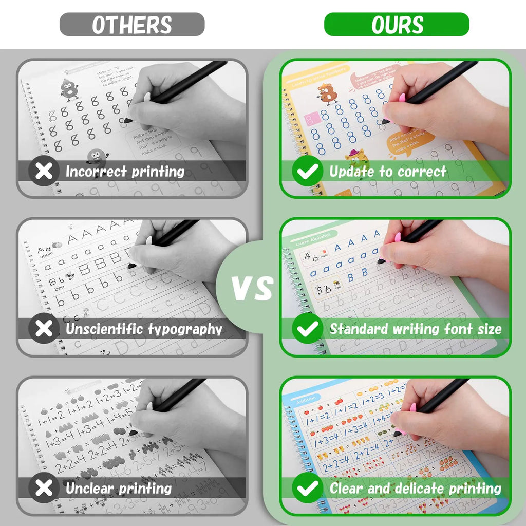 4Pcs Handwriting Workbooks Practice Copybook Magic Reusable Calligraphy Handwriting Tracing Practice Book for Kids Learning