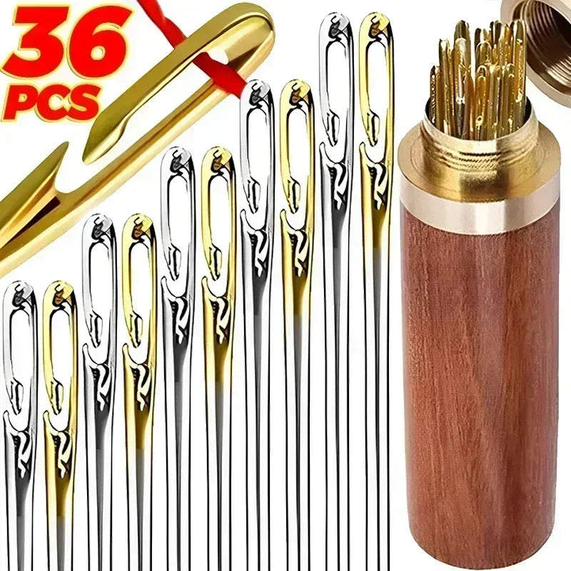 36/12PCS Blind Needle Elderly Needle-side Big Hole Hand Stainless Steel Sewing Needless Threading Household DIY Sewing Needles