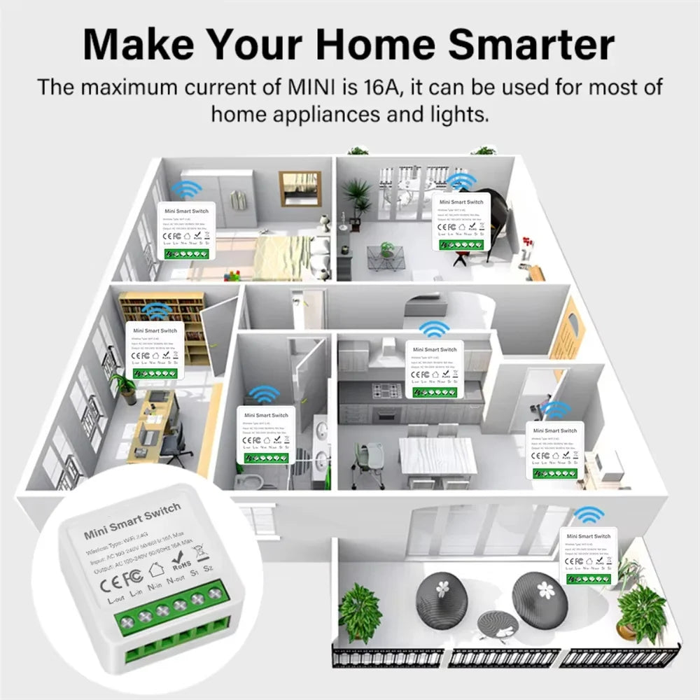 WIFI/ZigBee Smart Mini Smart Light Switch 2 Way Control Breaker Relay 16A Smart Life APP Voice Control For Tuya Alexa Google