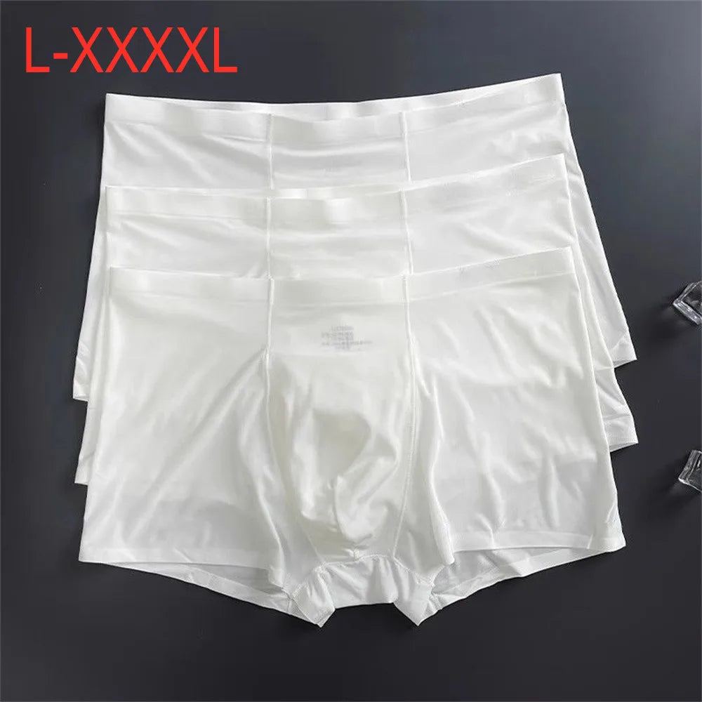 3 Pc Summer Ice Silk Underwear Men Sexy Boxers Seamless Male Underpants Plus Size Ultra-thin Trunk Shorts