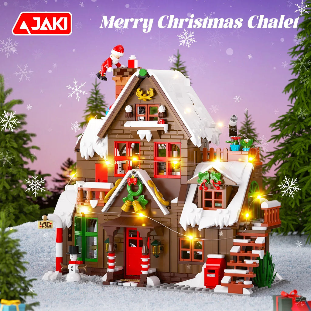 JAKI Christmas Wooden House Model Assembly Toy Home Creative Ornament Building Blocks Set Christmas Gift for Boys and Girls