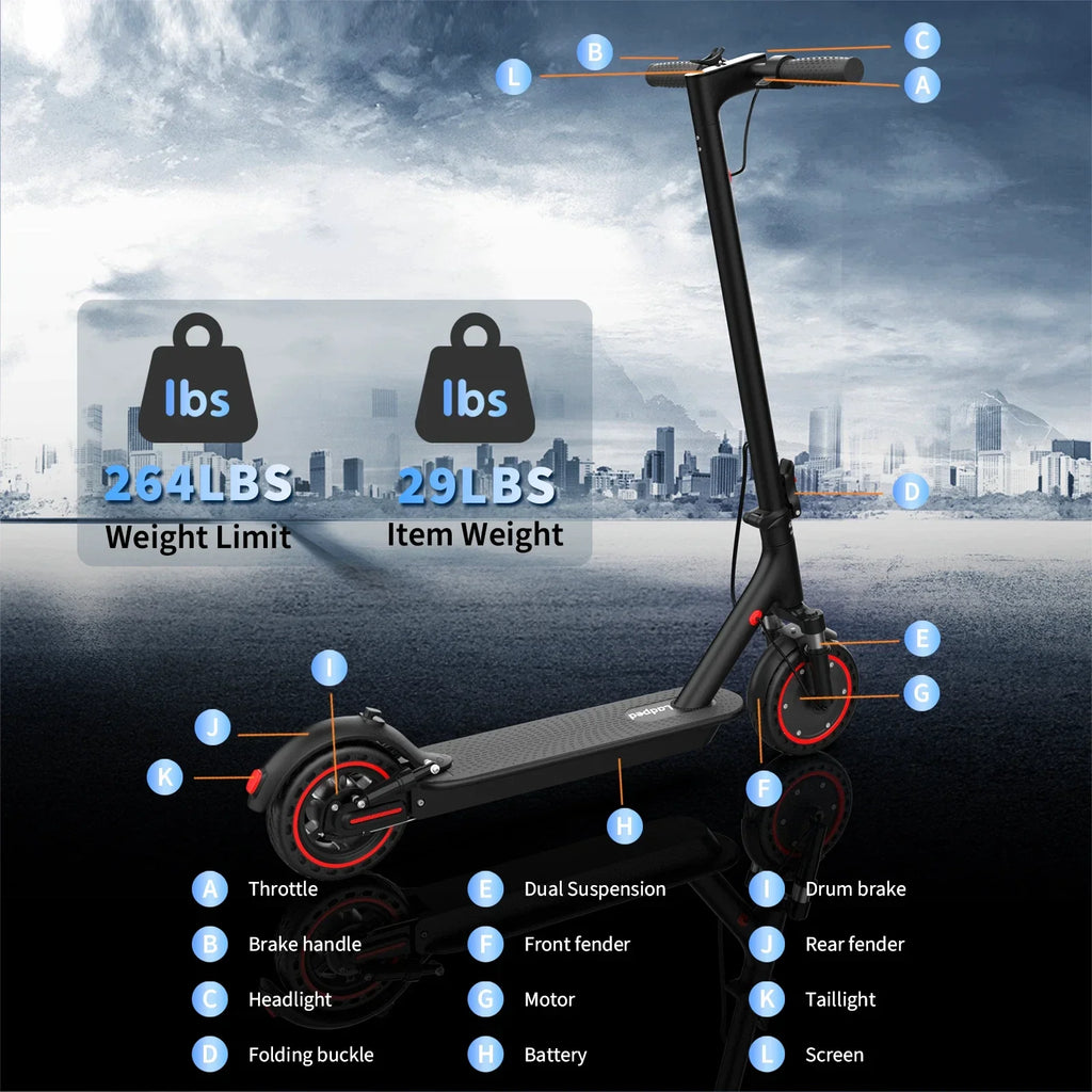 8.5'' LADPED LP07 Electric Scooter 350W 19mph Max Speed APP Smart Control Dual Suspension 23miles Max Range For City Commuter