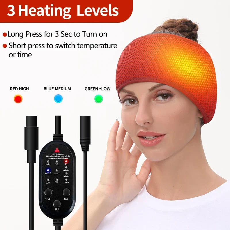 Electric Heating Head Wrap Relief Headband Heated Belt Scalp 3 Temperature Levels for Relaxing Head Massager Better Sleep Relax