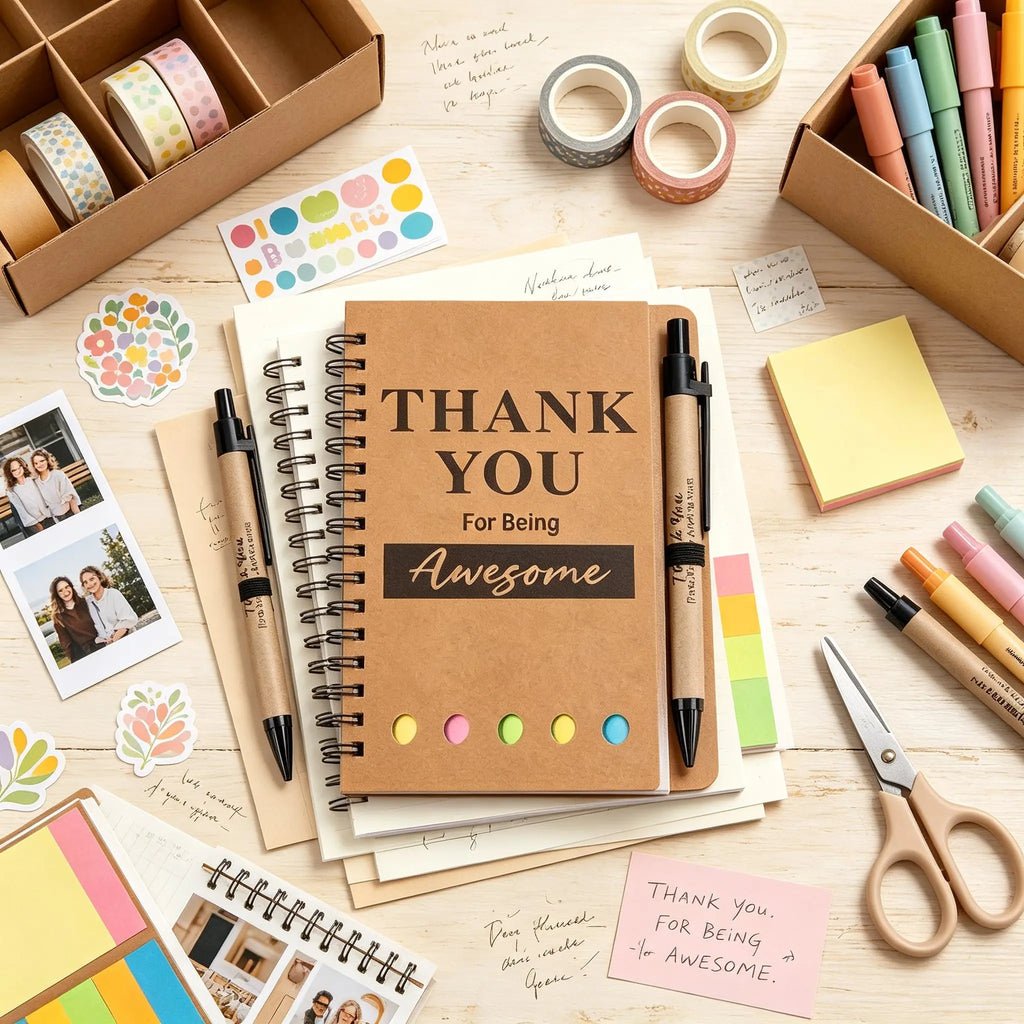 Spiral Notebook Set with Sticky Notes Colored Index Tabs Pen Kraft Paper Sticky Note for Team Teacher Employee Appreciation Gift