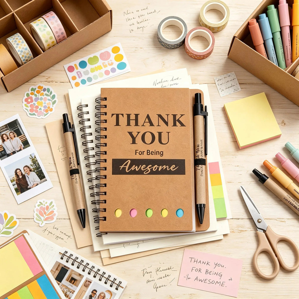 Spiral Notebook Set with Sticky Notes Colored Index Tabs Pen Kraft Paper Sticky Note for Team Teacher Employee Appreciation Gift