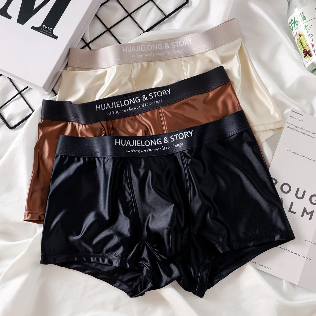 1/3Pcs Breathable Thin Satin Silk Boxer Briefs Seamless Mid Waist Ice Silk Boxers Underpants Smooth Underwear for Men Daily