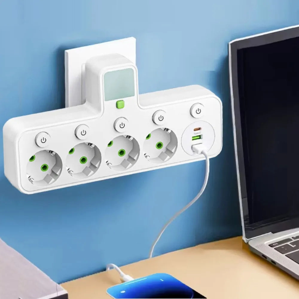 EU Plug Power Strip Outlets,4 Sockets with 2 USB Type-C port Wall Charger Two specifications for Home Offices Power Socket
