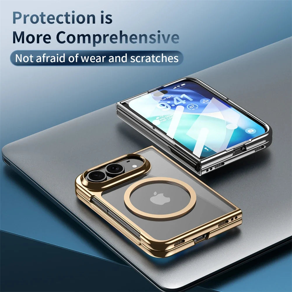 Luxury Gold Transparent Plating Magnetic Phone Case for iPhone Duo for Magsafe Wireless Charging Shockproof Clear Cover Funda