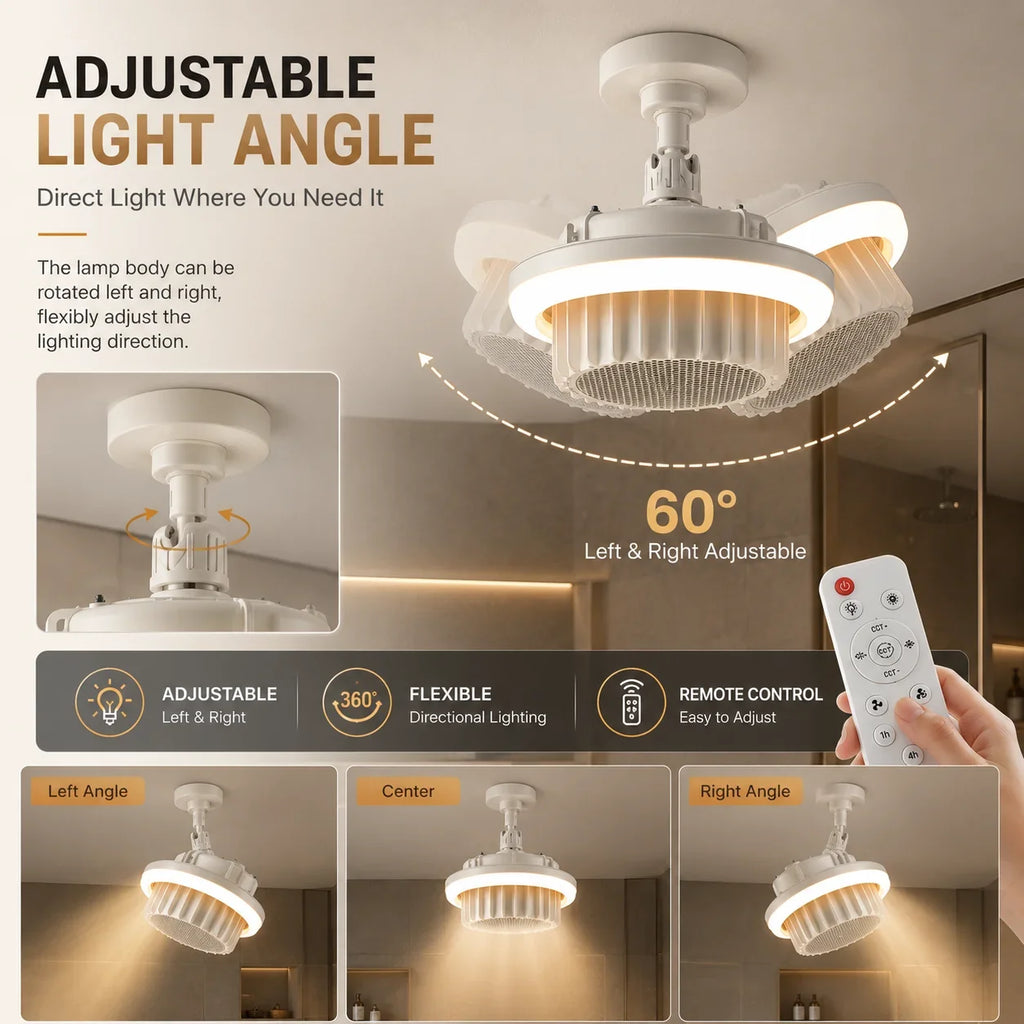 3-in-1 Bathroom Heater Fan Light 600W PTC Heating E27 Socket 3 Color LED Ceiling Lamp with Remote Control And 1H 2H 4H Timer