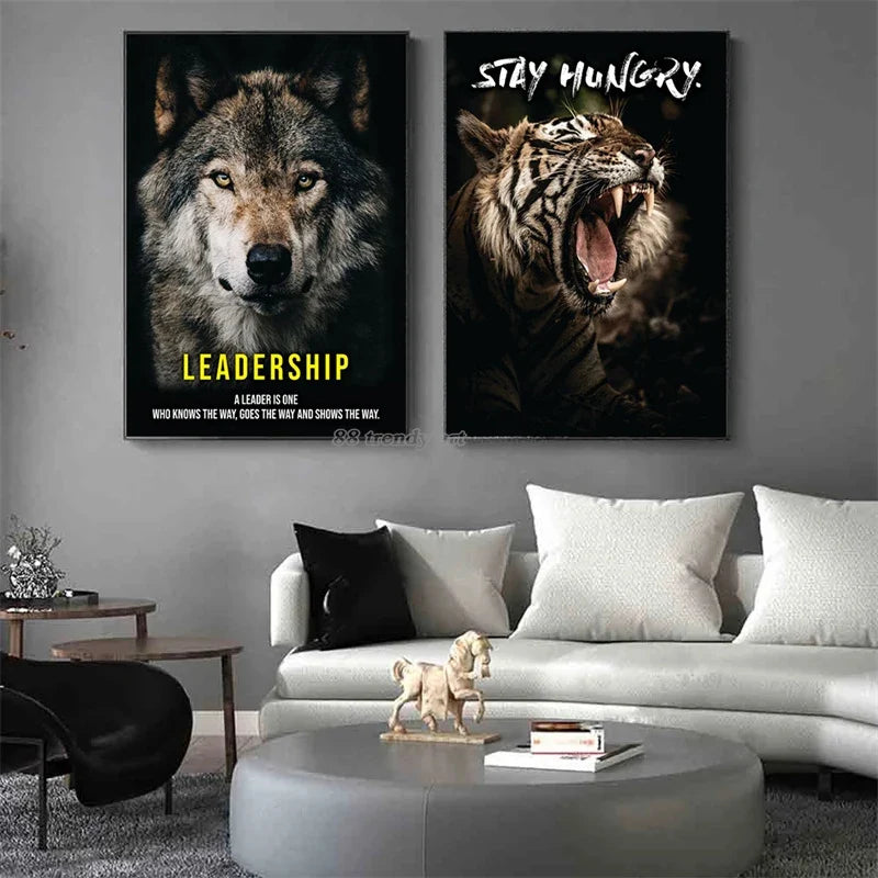 Animals Motivational Posters Eagle Wolf Lion Tiger Motivation Art Canvas Paitning Success Mindset Inspirational Wall Art Decor