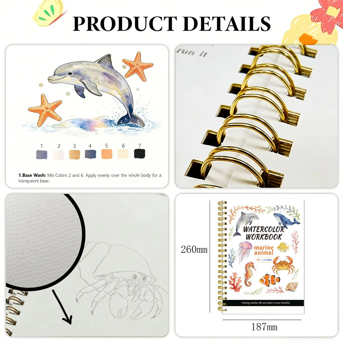 Watercolor Painting Notebook Beginner's Painting Enthusiast's Guide Coil Notebook Thickened Paper Ocean Animal Cover Watercolor