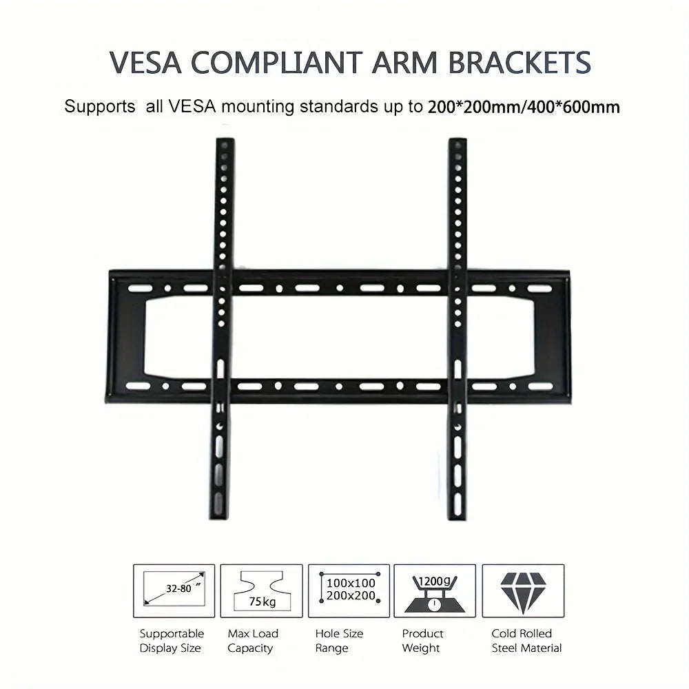 TV Wall Mount Fixed for Most 14"-32" Flat/Curved TVs with Max VESA 200X200mm up to 55Lbs Space Saving Universal TV Bracket