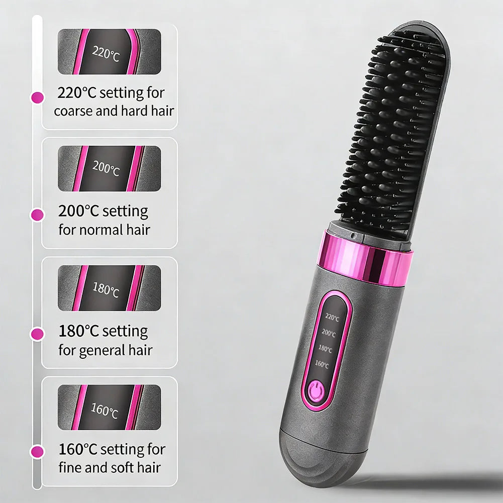 Cordless Hair Straightener Lightweight Hair Straightener Brush USB Rechargeable Hair Brush Intelligent Negative Ions Hot Brush