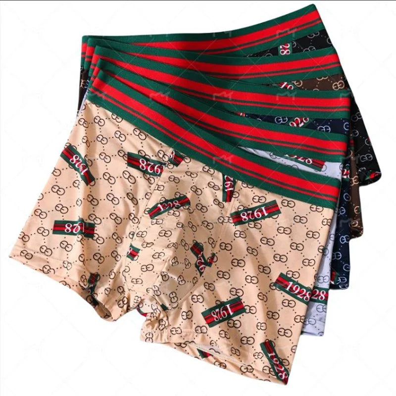 5PCS Ice Silk Men's Underwear Thin Ice Breathable Trendy Light Luxury Men's Underpants Fashion Mid Waist Loose Men Boxer Shorts
