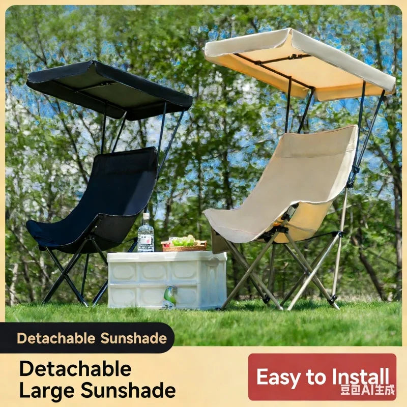 Outdoor umbrella folding chair, high back moon chair, sunshade with roof, portable fishing camping beach chair