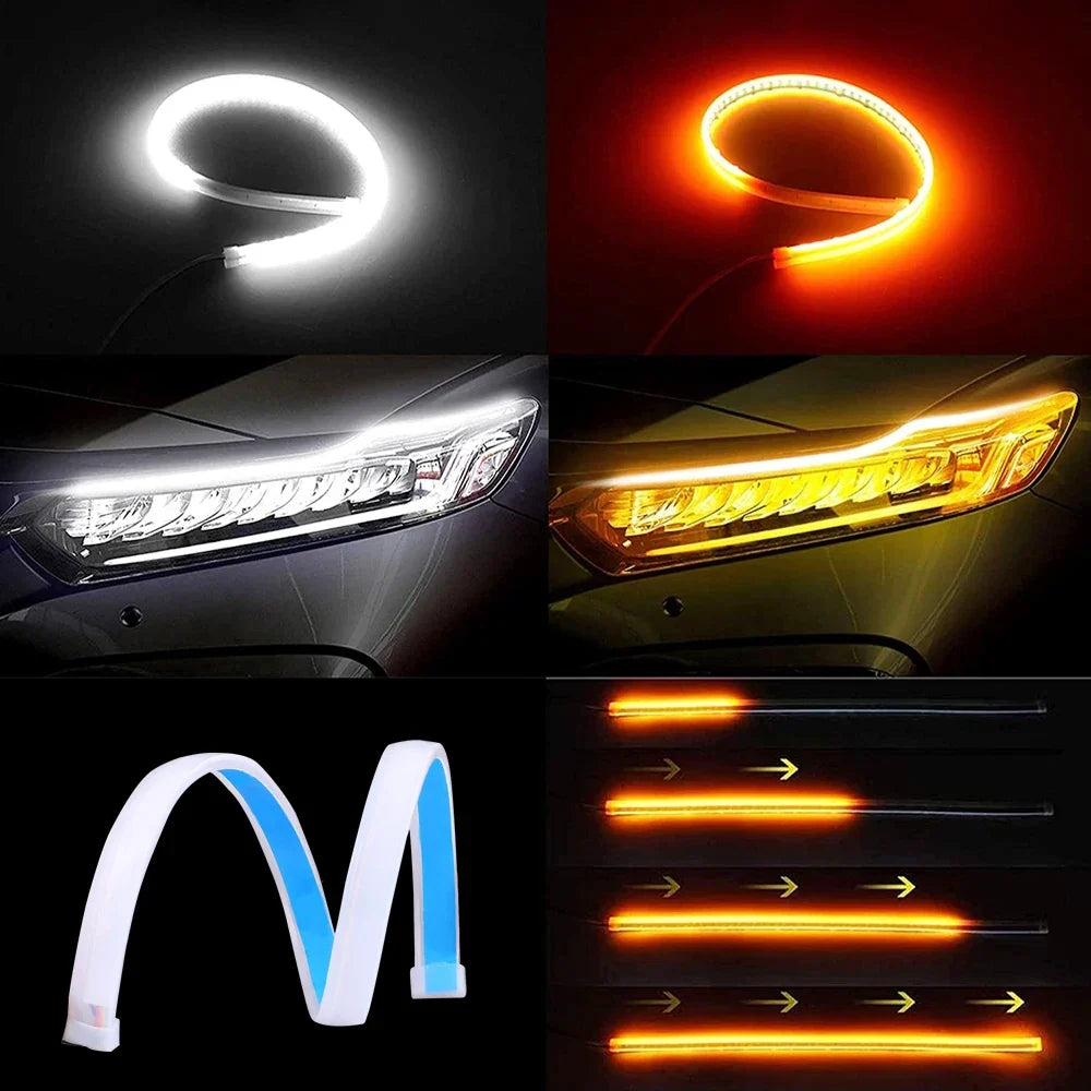 1Pc 12V LED Car Daytime Running Light Flexible Waterproof Strip Auto Headlights White Turn Signal Brake Flow Lights Car Styling