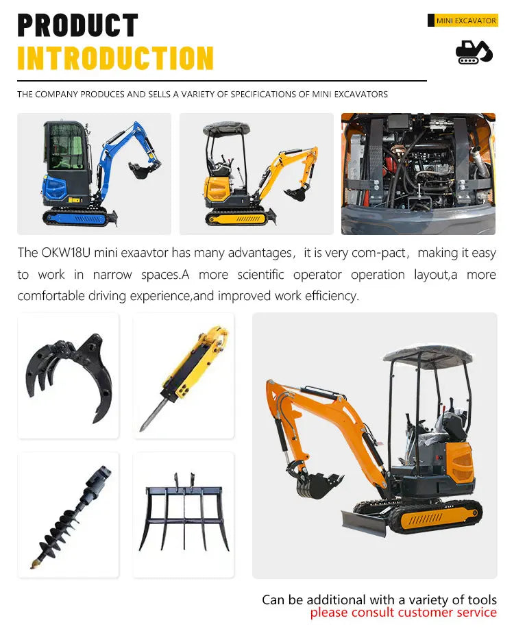 Mini Excavator – Compact Crawler Digger with Custom Color Options
