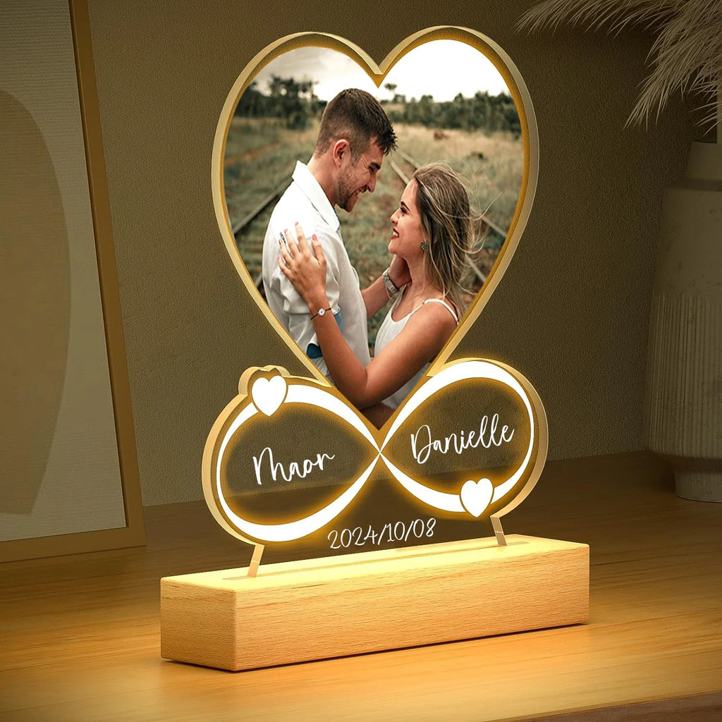 Personalized Photo Frame with Night Light, Customized Picture Frame, Personalized Anniversary Couple Gifts for Women Girlfriend