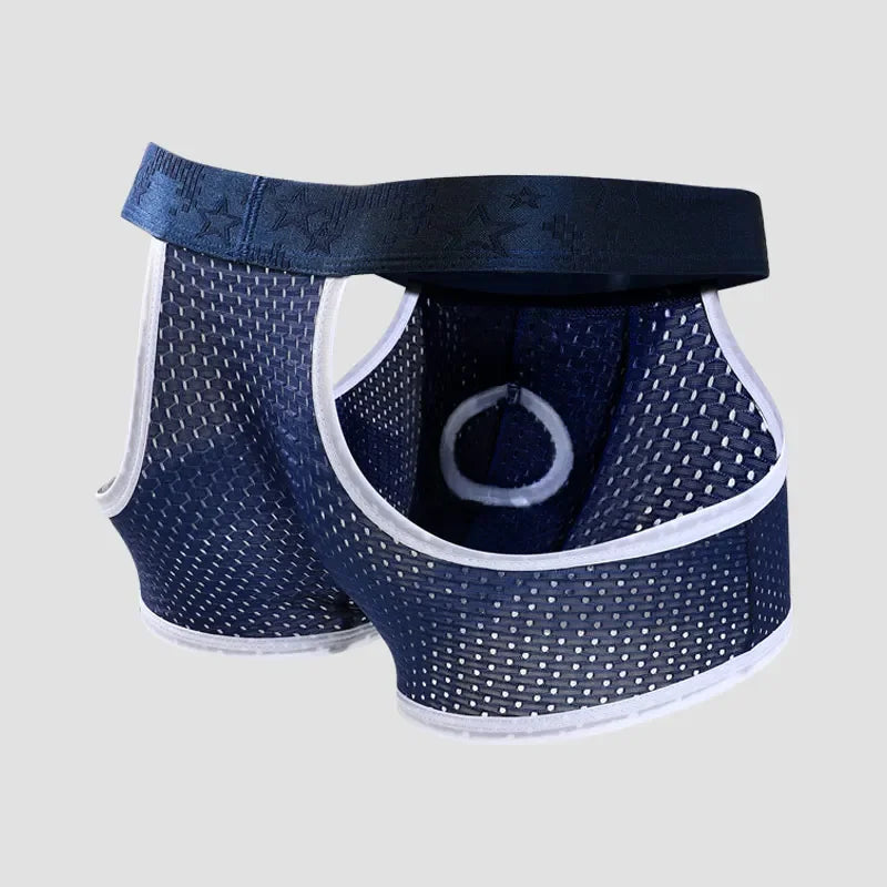 Men's Ice Silk Gunpowder Style Separated Underwear with Breathable Mesh, Summer Lightweight Briefs with Flat Front Design