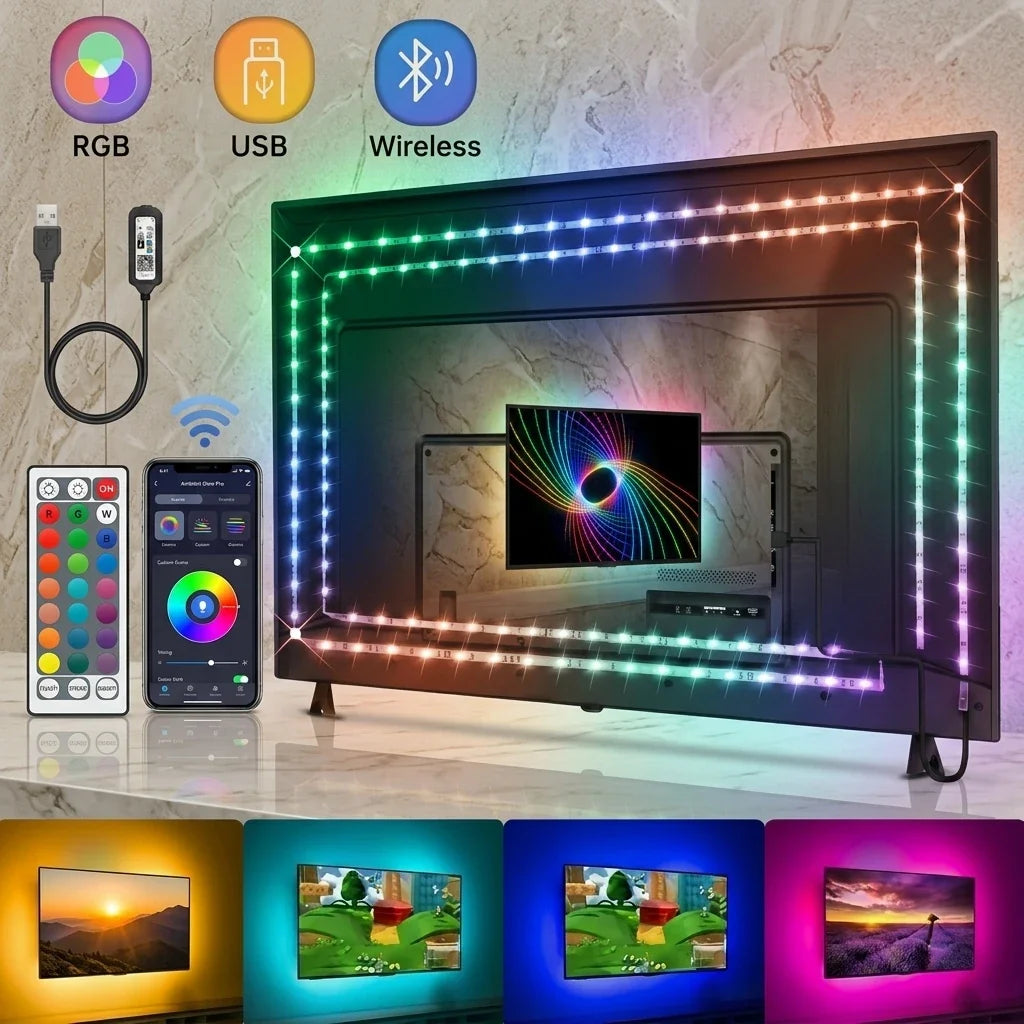 5V Led Strip Lights 5m 10m 20m 30m for TV with APP Control Flexible Ribbon Tape RGB5050 18leds/m LED Backlight for Bedroom Decor