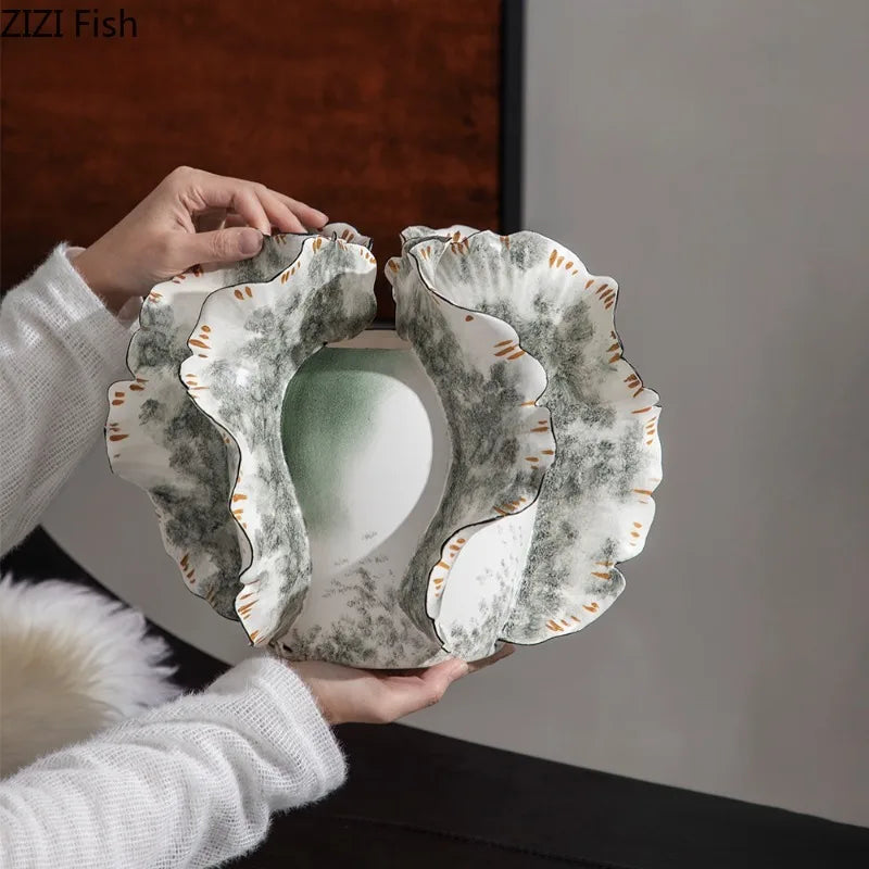 Art Ceramic Vase Desktop Ornament Flower Arrangement Artistic Flower Vessels Hydroponic Vases Decorative Vase Dried Flower Vases