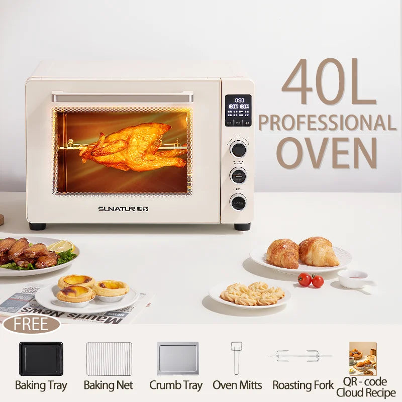 SUNATUR 40L Electric pizza oven Convection Table Oven 1800w home oven hot air circulation ovens four toaster baking pastry cake