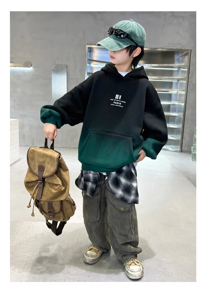Kids Winter Hoodie, Warm Gradient Sweatshirt for Boys and Girls