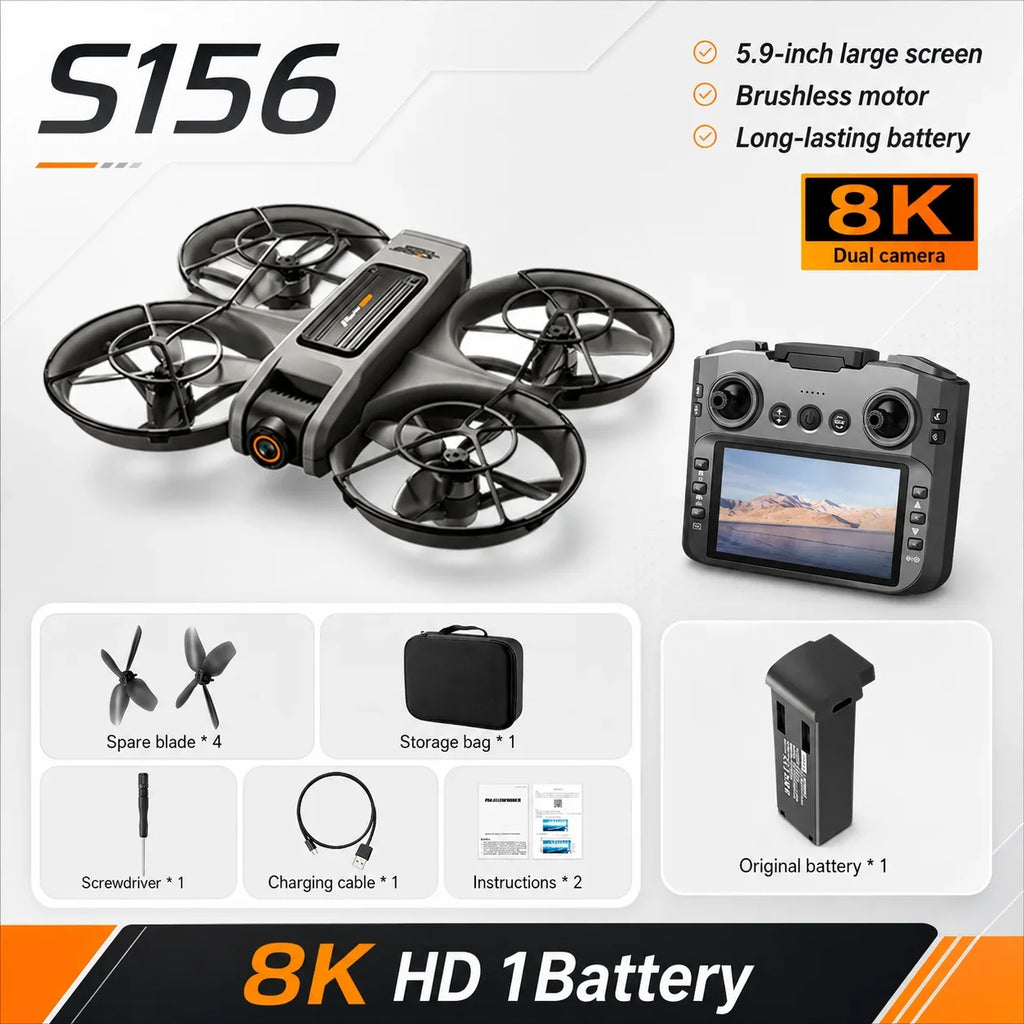 RC Drone 12.5cm Large Screen Remote Control Optical Flow Positioning Stable Hover Wind Resistant 360° Surround Protection Brushless Power Drone