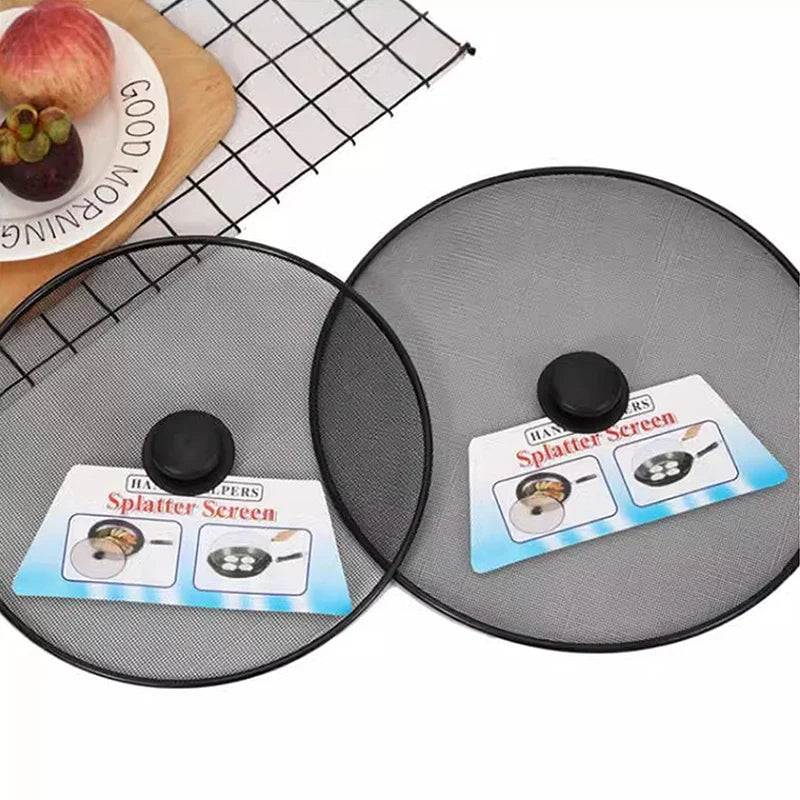 Anti Splash Cover Kitchen Tool Black Splash Screen Anti Oil Pan Oil Splash Cover Fine Hole Button Handle Explosion-proof Cover
