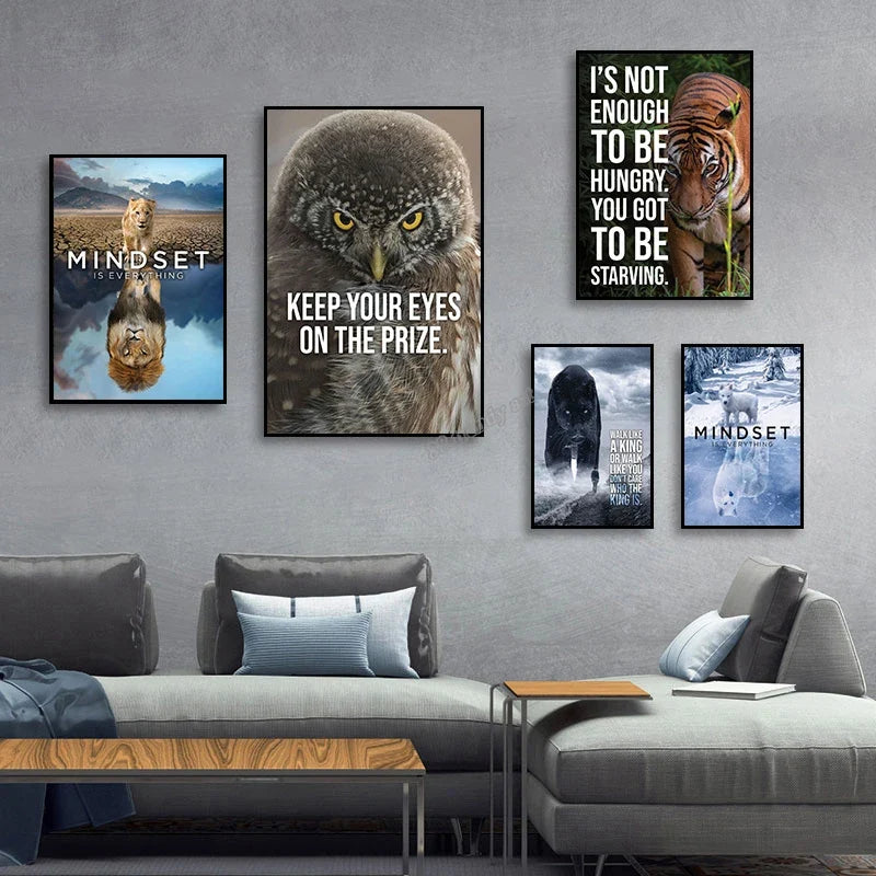 Animals Motivational Posters Eagle Wolf Lion Tiger Motivation Art Canvas Paitning Success Mindset Inspirational Wall Art Decor