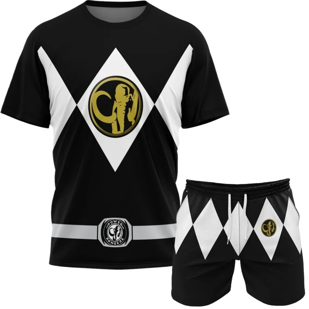 2026 Summer New Bandai Power Rangers Tee Shorts Men Women Oversized Breathable Quick Drying Fitness Running Sportswear Set ﻿
