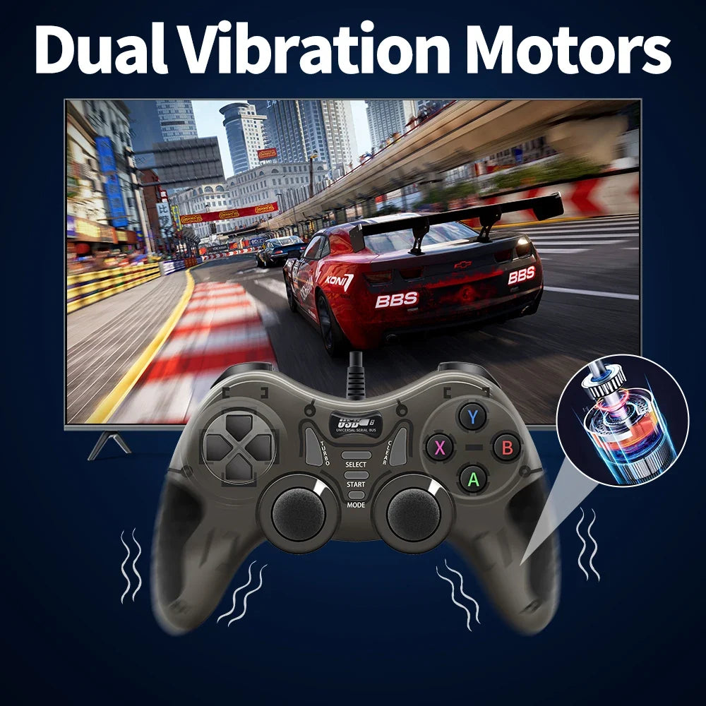 Wired Game Controller With 360° 3D Joystick For PS3/PS2/PS1/Steam/Game Console/TV/Laptop Gamepad With Vibration &Turbo Function