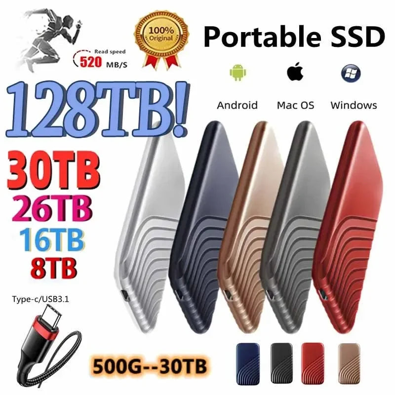 New SSD USB Flash Hard Drive External TypeC High Speed SSD USB3.1 256TB SSD Storage Portable HD Hard Disk