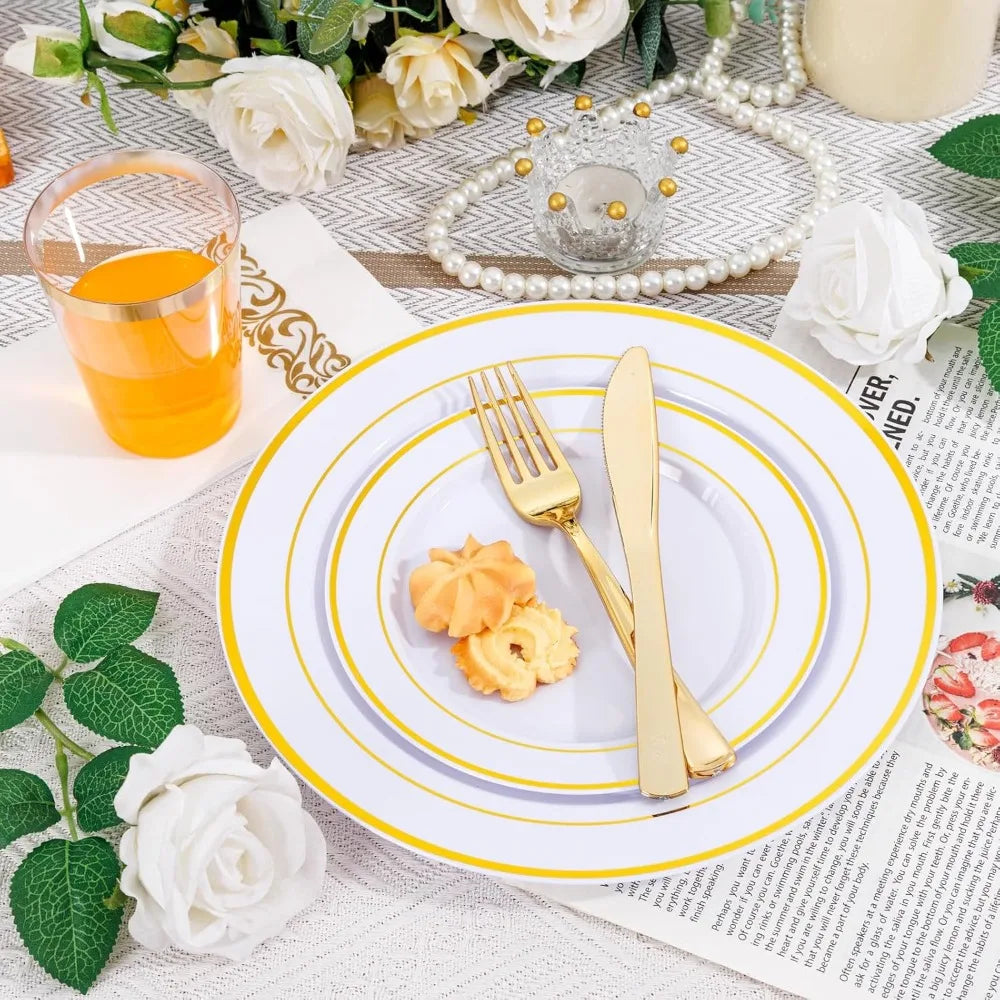 Supernal 800 Pcs Gold Plastic Dinnerware Set for 100 Guests Party Supplies