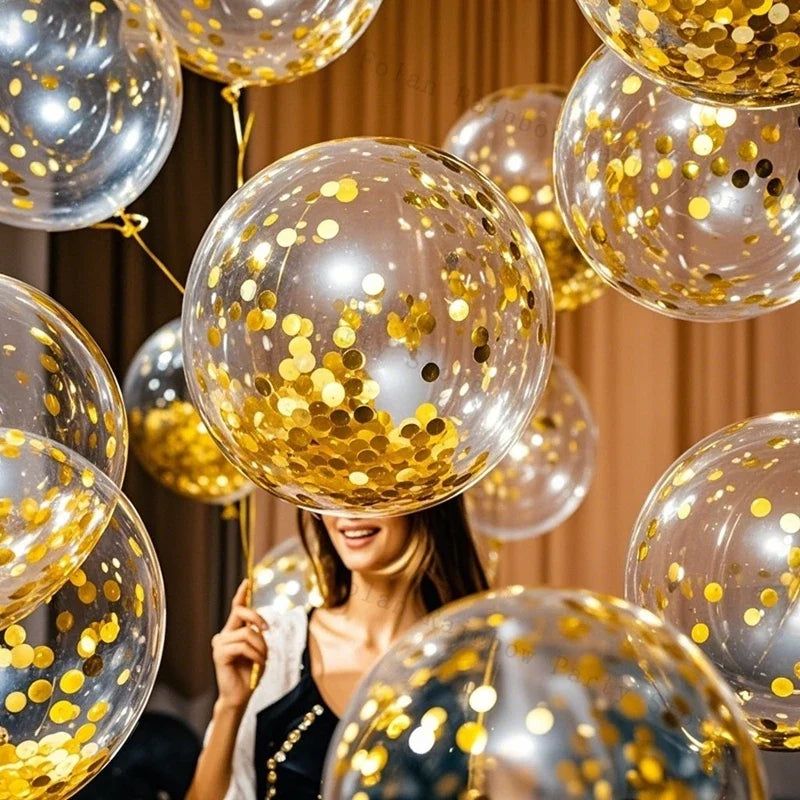 10/30/50/100pcs 1012 Inch White Golden Balloons Pastel Ballon Golden Confetti Balloons for Birthday Weddings Anniversary