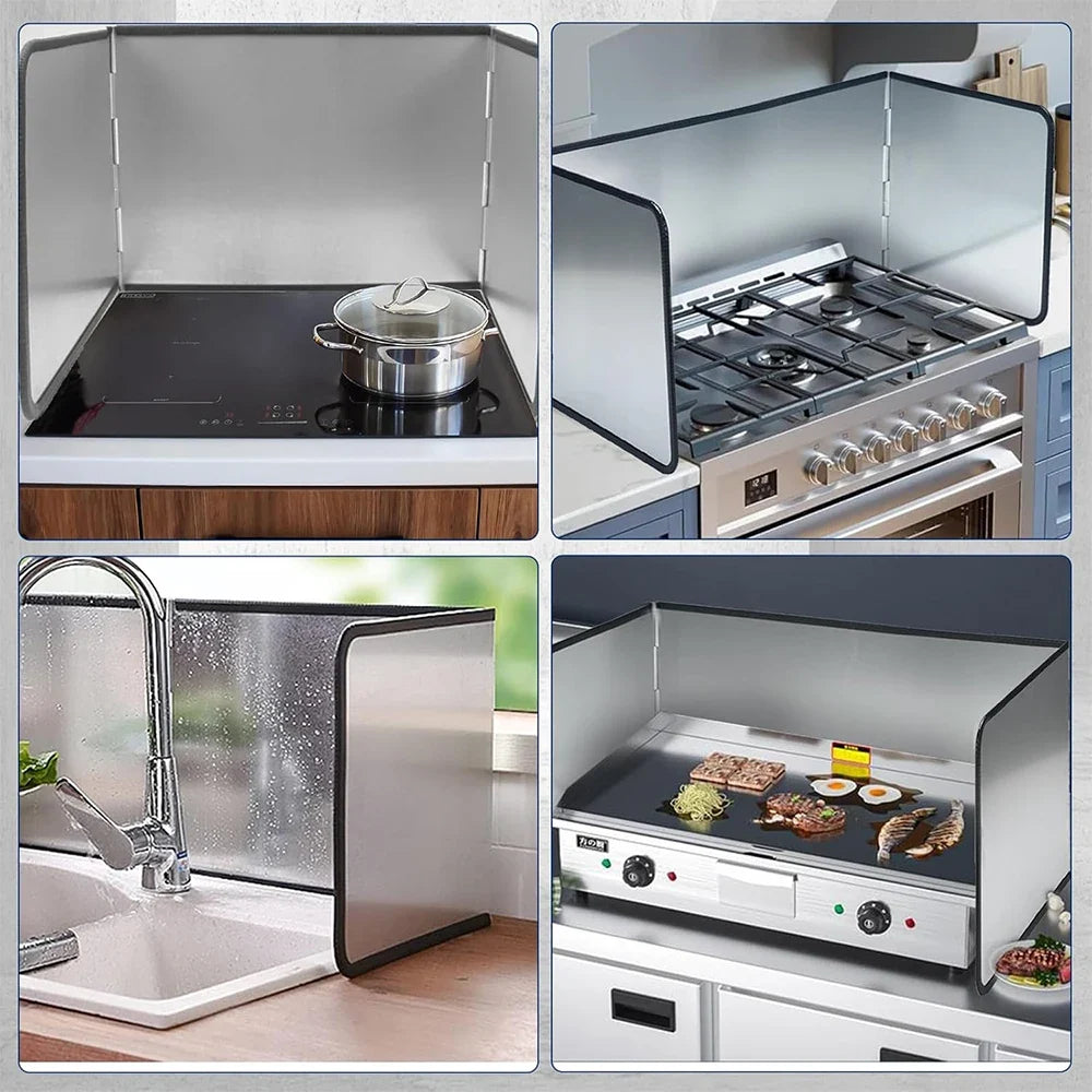 LMETJMA Splatter Guard Foldable Stainless Steel Oil Splash Board Nonstick Oil Splatter Guard Heat Insulation Board For Stove Top