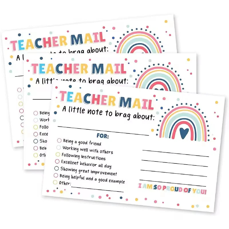 4*6inch 50pcs  Classroom Good Behavior Incentive Motivational Cards Boho Rainbow Happy Mail Teacher Notes to Parents