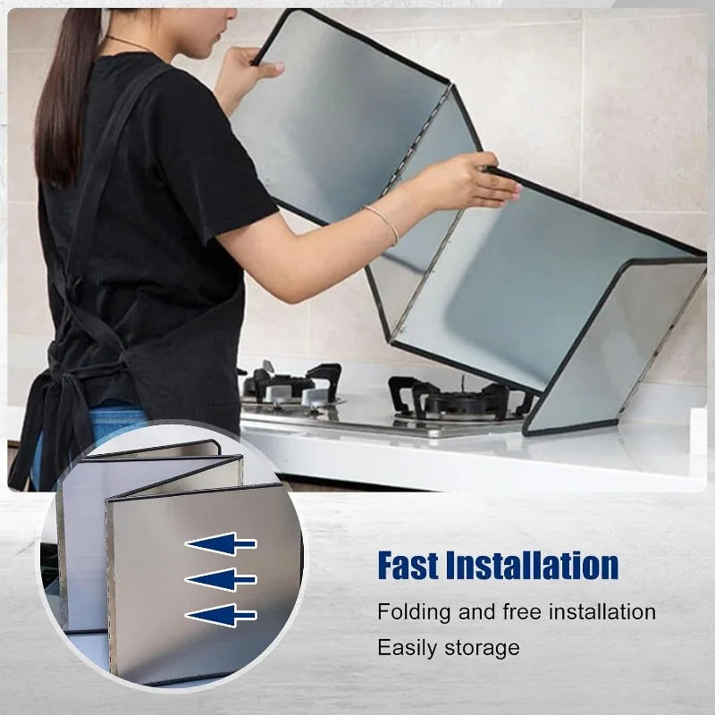 Foldable Stainless Steel Kitchen Splatter Guard Anti‑Oil Splash Baffle Heat Resistant Cooktop Shield for Oil Spatter Protection