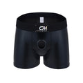 Faux Leather Wet-look Men Boxer Briefs Sexy Cock Hole Pouch Underwear PU Underpants Silicone Cockring Boxers