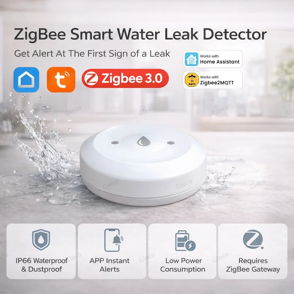 Zigbee Water Leak Sensor Flood Leakage Detector Linkage Alarm Sensor for Kitchen/Bathroom Support Tuya Smart Life Zigbee2mqtt