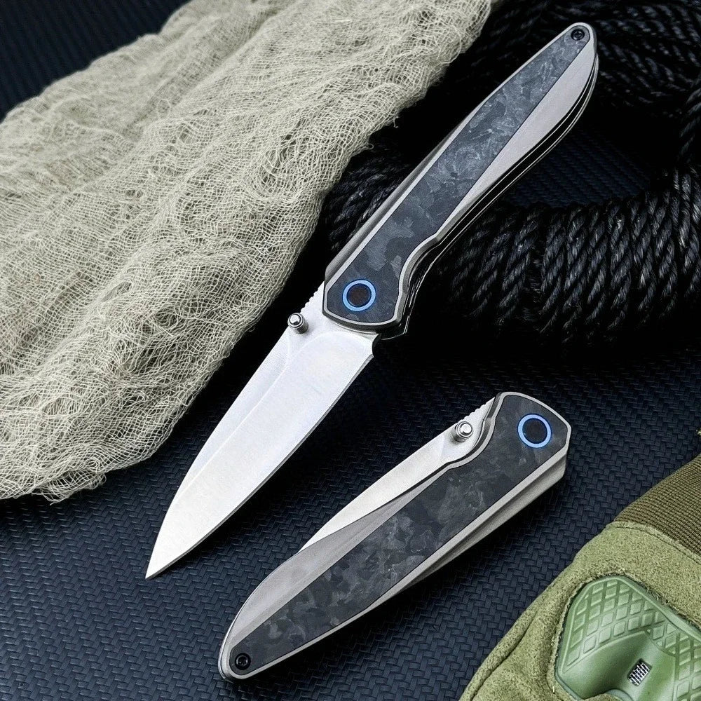Folding Knife 7Cr17MoV Steel Blade Aluminum Alloy Carbon Fiber Handle Portable EDC Gear Field Exploration Outdoor Hiking Camping