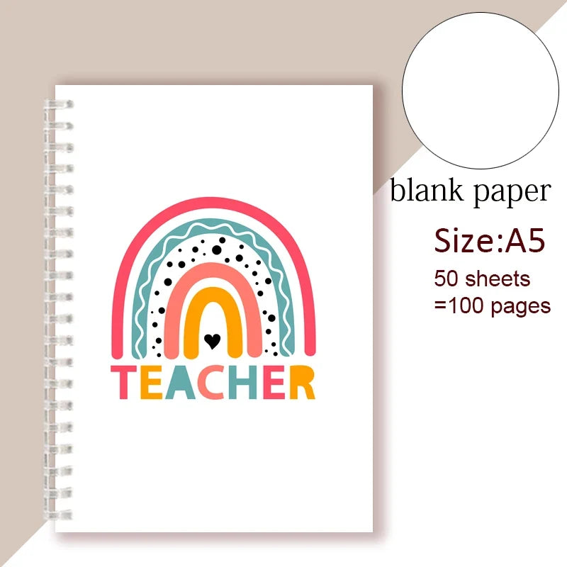 A5 Spiral Notebook - Teach Love Inspire - Rainbow Note Book Writing Pad Journal Teacher Life Day Gift Appreciation Floral Design