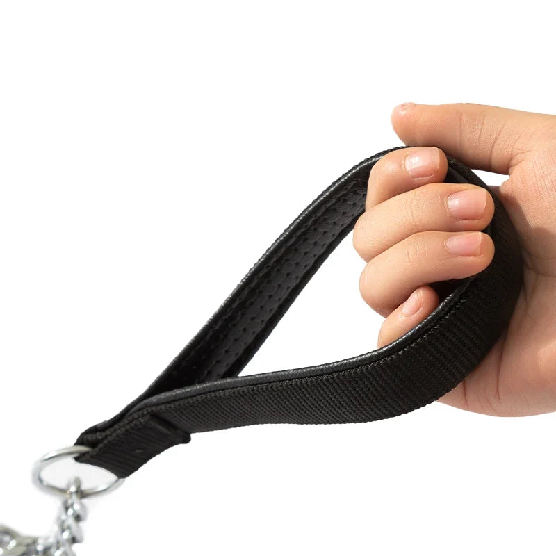Anti-bite Iron Chain Bar 120CM Metal Dog Chain Dog Chain Leash Metal Training Pet Leash with Soft Handle for Medium Large Dogs
