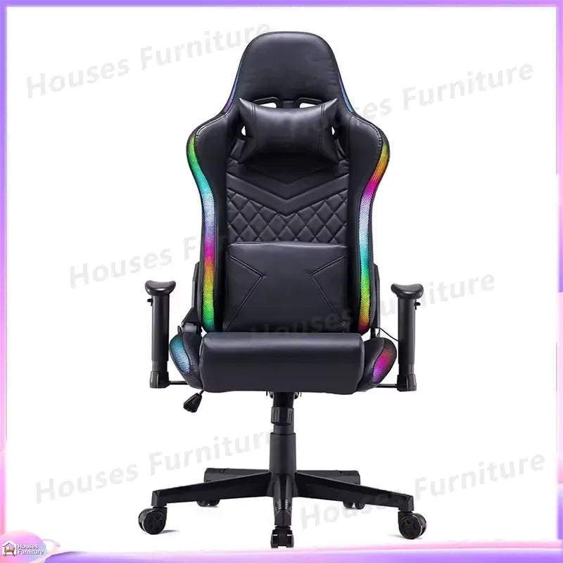 210 Gaming Chair Ergonomic Office Computer Desk Seat Adjustable Backrest Headrest RGB LED Light Imitation Leather Gamer