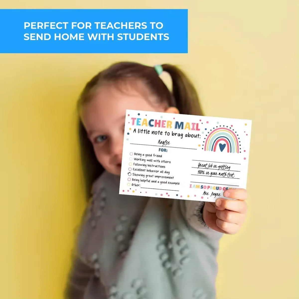 4*6inch 50pcs  Classroom Good Behavior Incentive Motivational Cards Boho Rainbow Happy Mail Teacher Notes to Parents