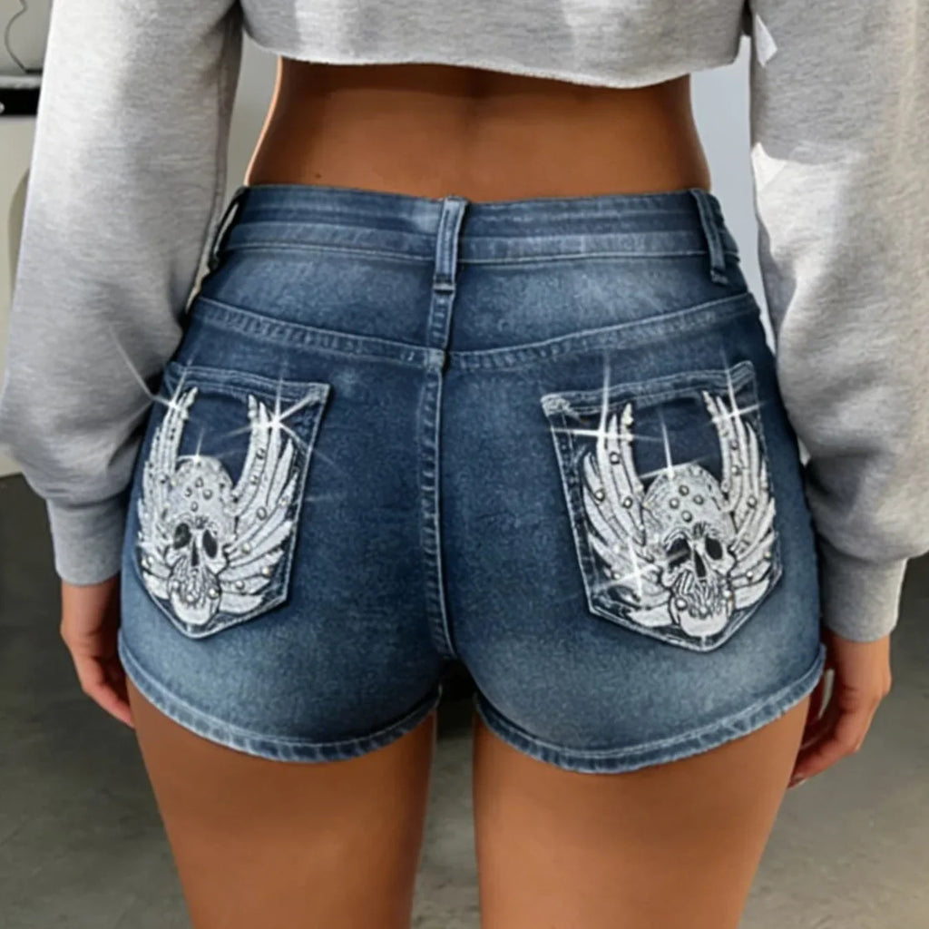 High Waist Distressed Denim Shorts Female Jeans Womens Jeans Shorts Vintage Y2K Punk Style Embroidered Hot Pants