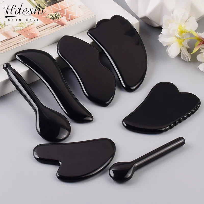 Wholesale Various Shape Black Obsidian Face Gua Sha Tool Sawtooth SPA Massager Acupuncture Facial Beauty Product For Health Care