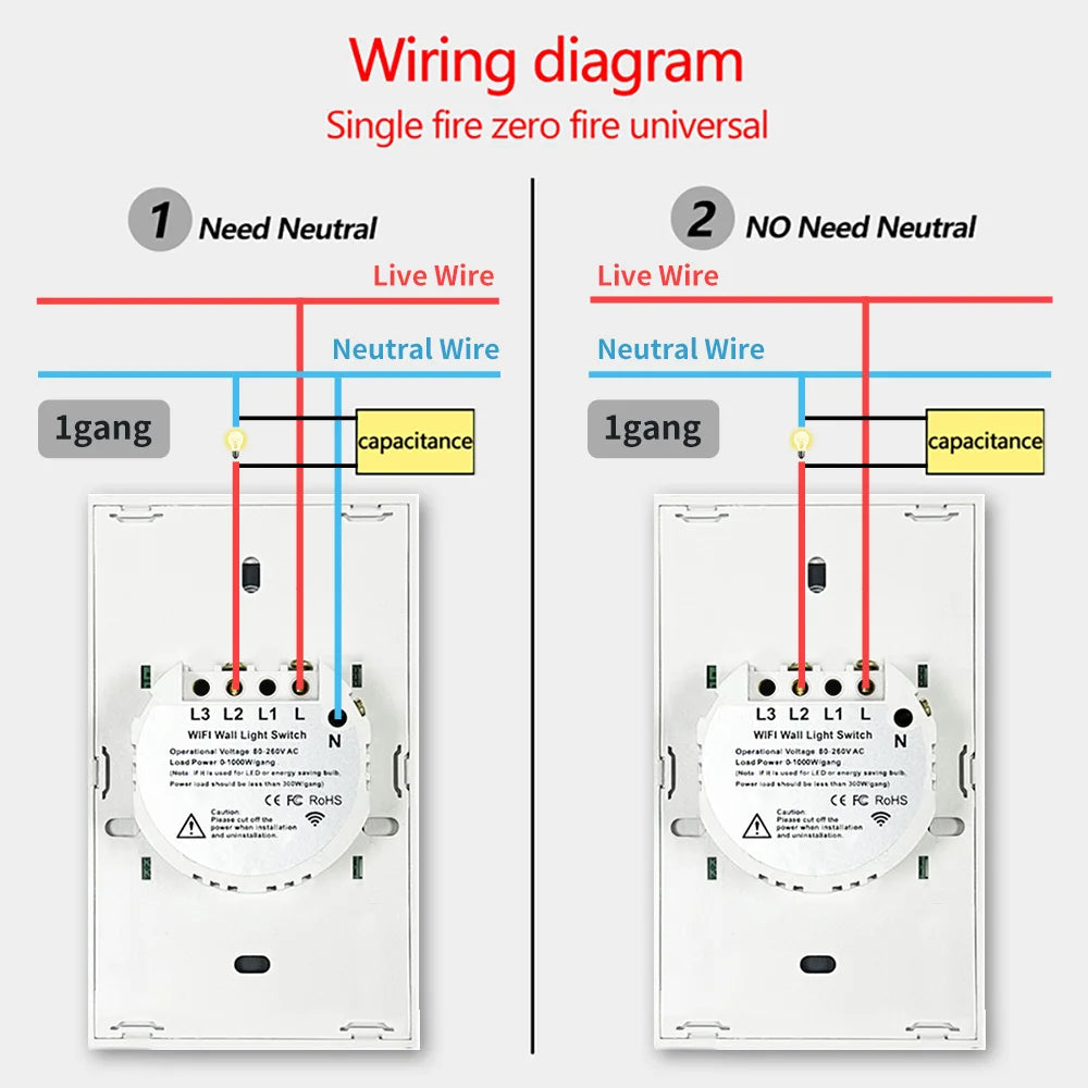 TNCE Tuya US WiFi or zigbee Smart Wall Switch 1/2/3/4 Gang Wire Touch Sensor LED Light Switches Smart Home Alexa Google Home