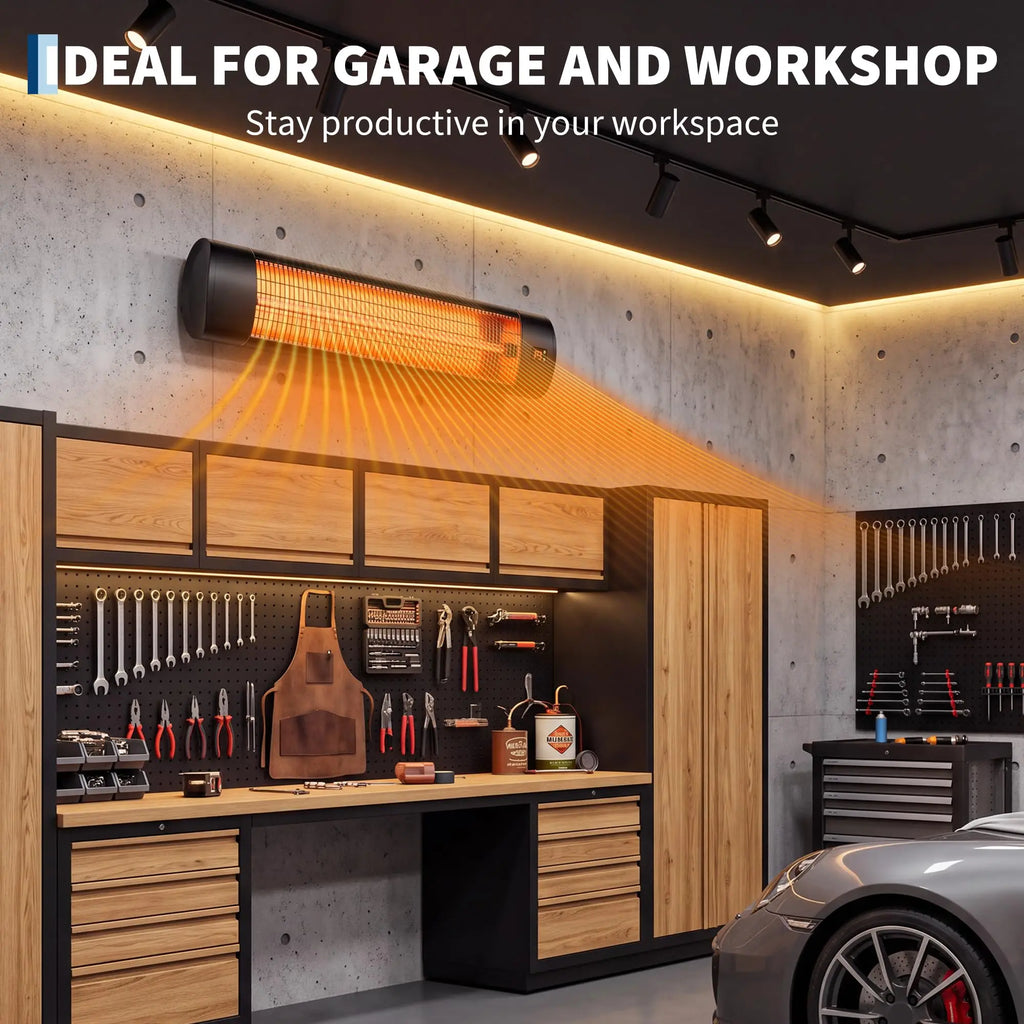 1500W Carbon Fiber Infrared Patio Heater Outdoor Electric Wall Mount With Remote, 24h Timer, 3 Heat Modes For Garage Porch Areas